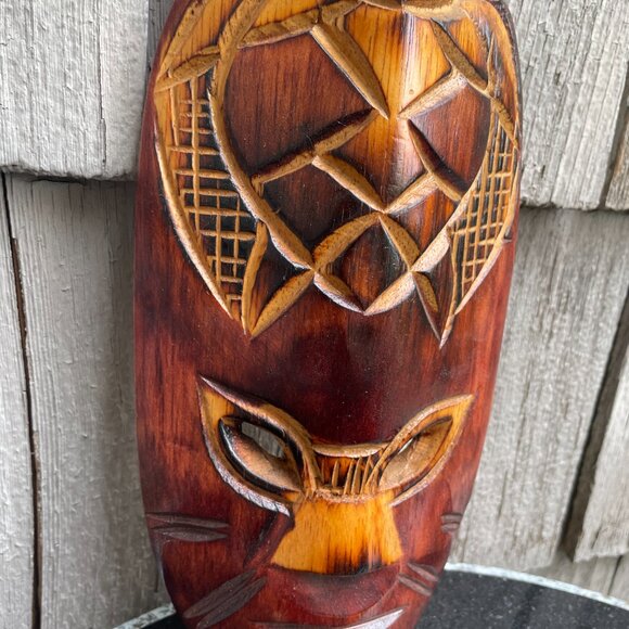 Fijian Tiki Vtg Wooden Tribal Mask Lot of 2 Hand Carved Wall Art - Picture 10 of 12